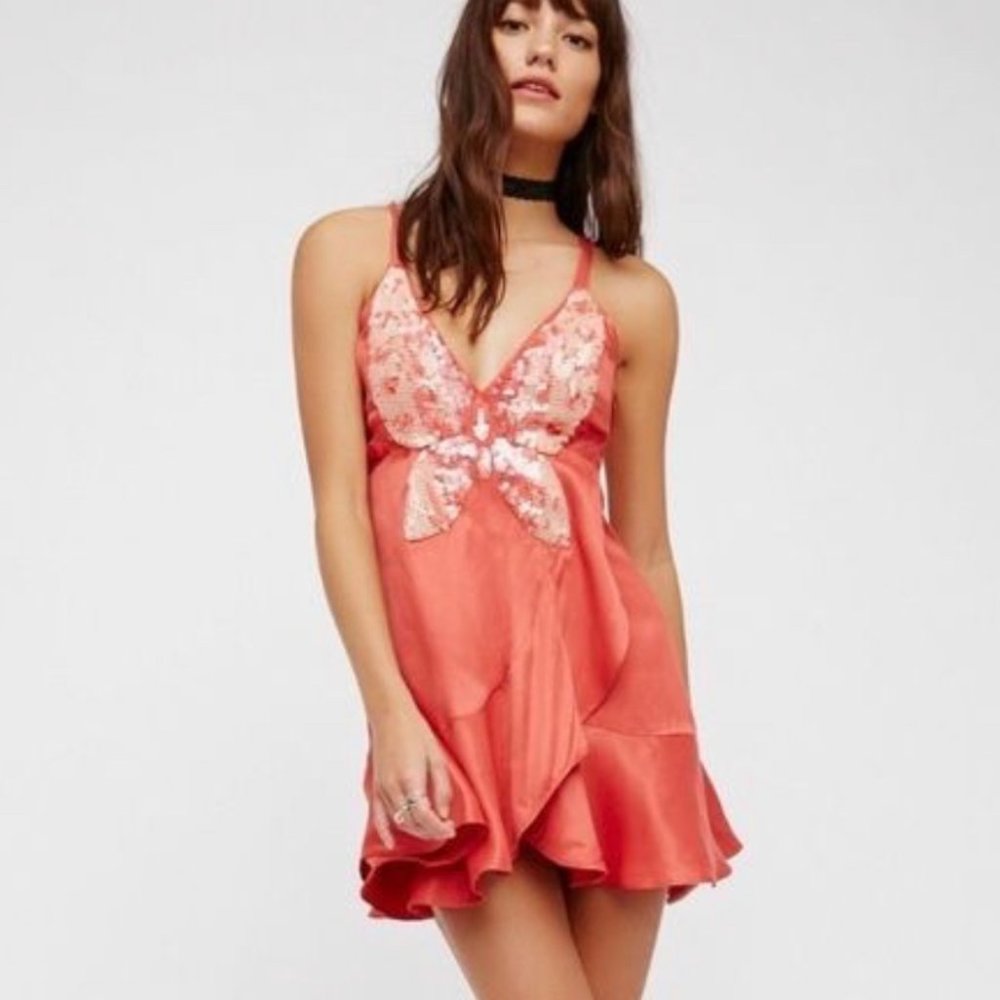 RARE Free People Peach Butterfly Dress
